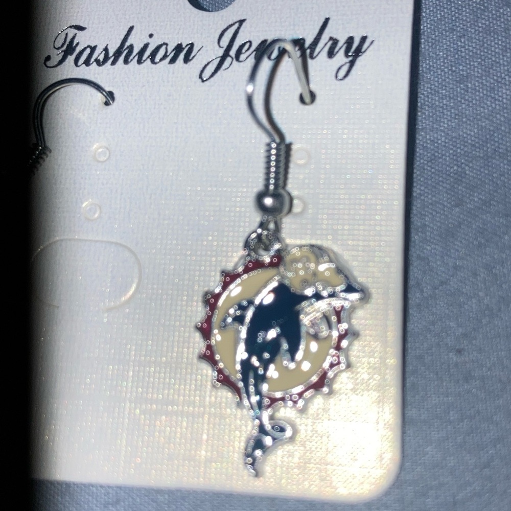 Fashion Jewelry Women's  Miami Dolphin Drop Earrings - Picture 2 of 3